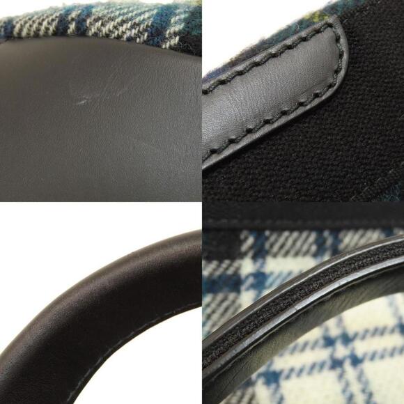 BALENCIAGA Navy Cabas Checkered Wool Handbag - Picture 9 of 11